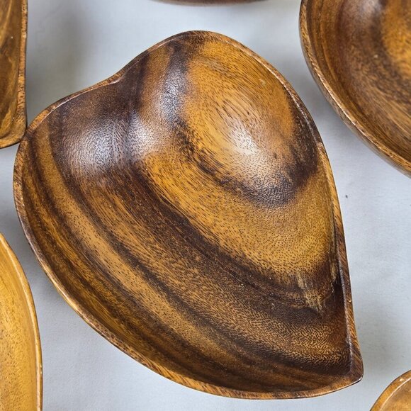 Vintage Monkey Pod Wood Salad Bowl Set - 1 Large Serving Bowl 8 Individual Bowls - Picture 4 of 14